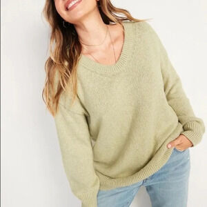 NWT Old Navy Size Large Oversized Voop‎ Neck Green Tunic Length Sweater Pullover